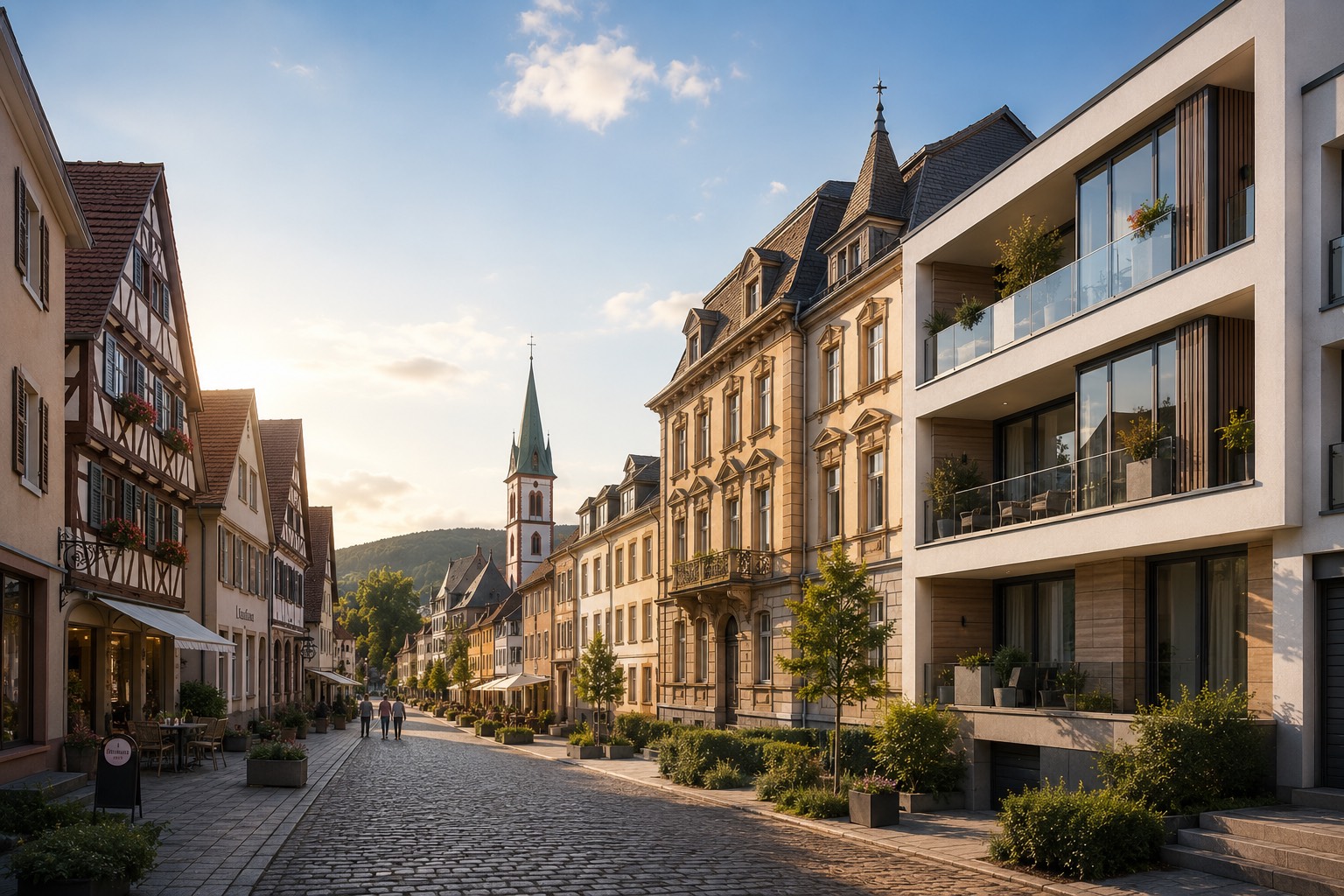 Altstadt im Schwarzwald — historische Architektur trifft modernen Wohnungsneubau